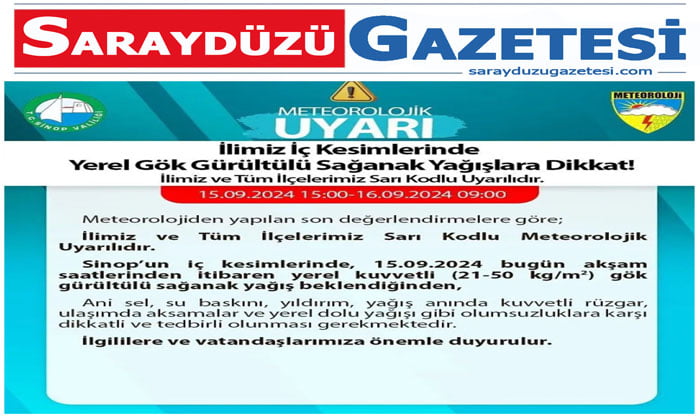 Sinop ve tüm ilçelerine meteorolojik uyarı!