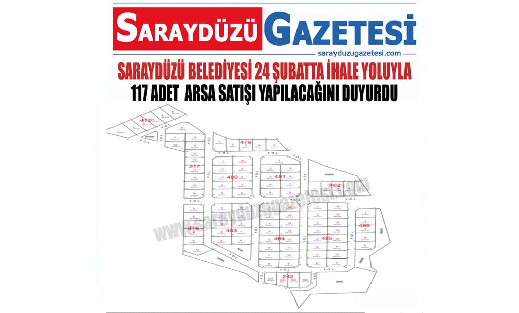 Saraydüzü Belediyesi 24 Şubatta 117 Adet Arsayı İhale Yoluyla Satışa Çıkaracağını Duyurdu.